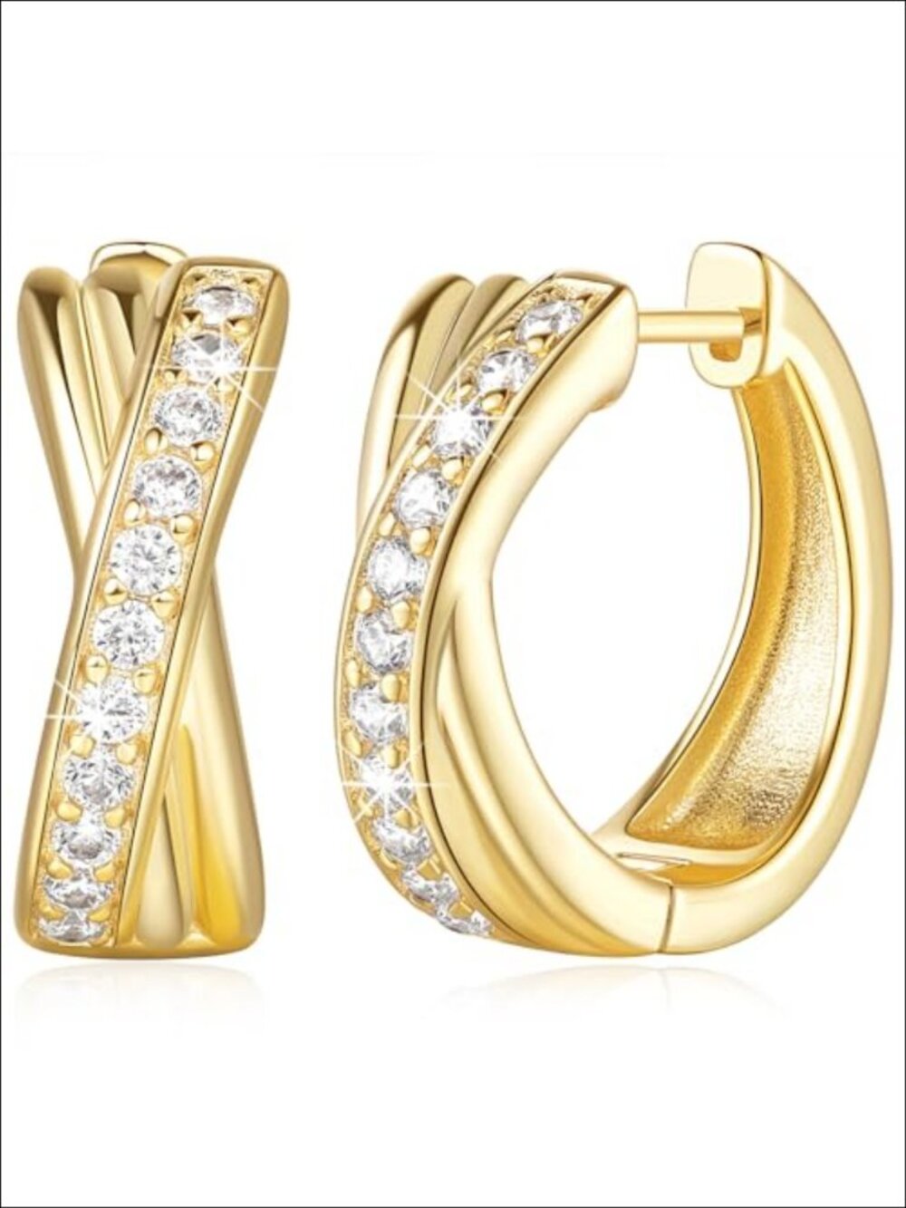 14K Gold Huggie Earrings Women Hinged Hoop 17mm